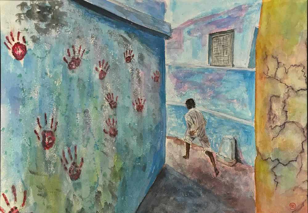 Running home , Water color on paper / 50 x 70 cm