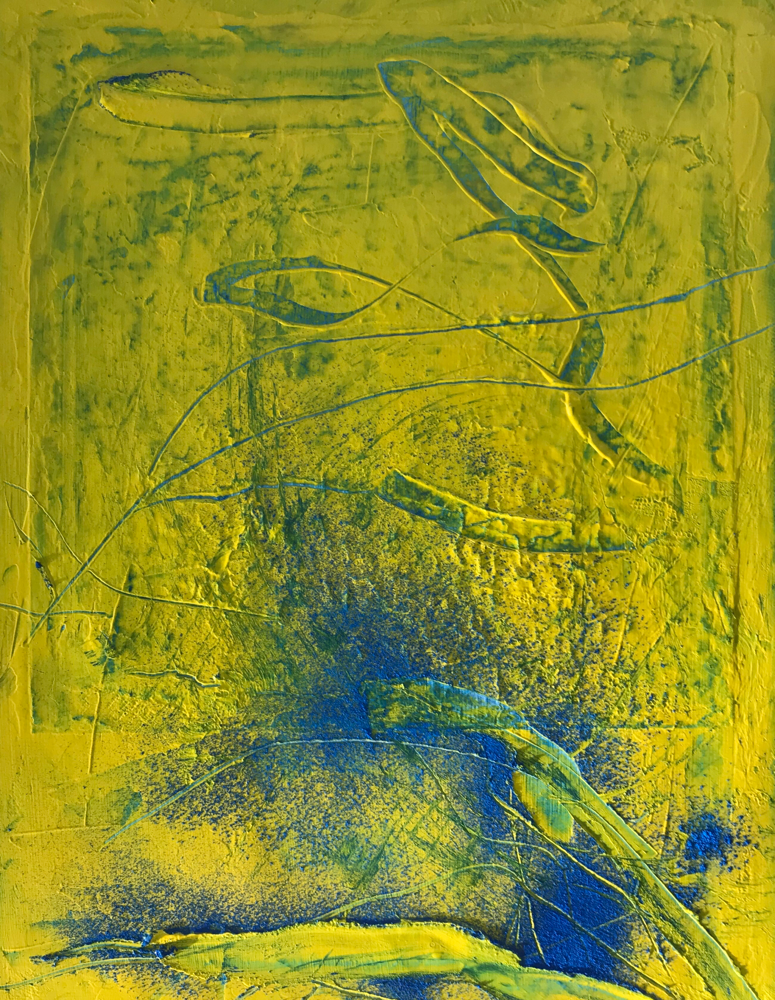 Blue on yellow , Acrylic on canvas / 40 x 30 cm / 2019 / 128 