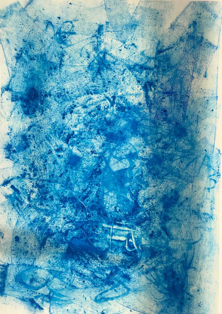 Partially deep blue II , Mixed Media on paper / 50 x 35 cm / 2019 / 115