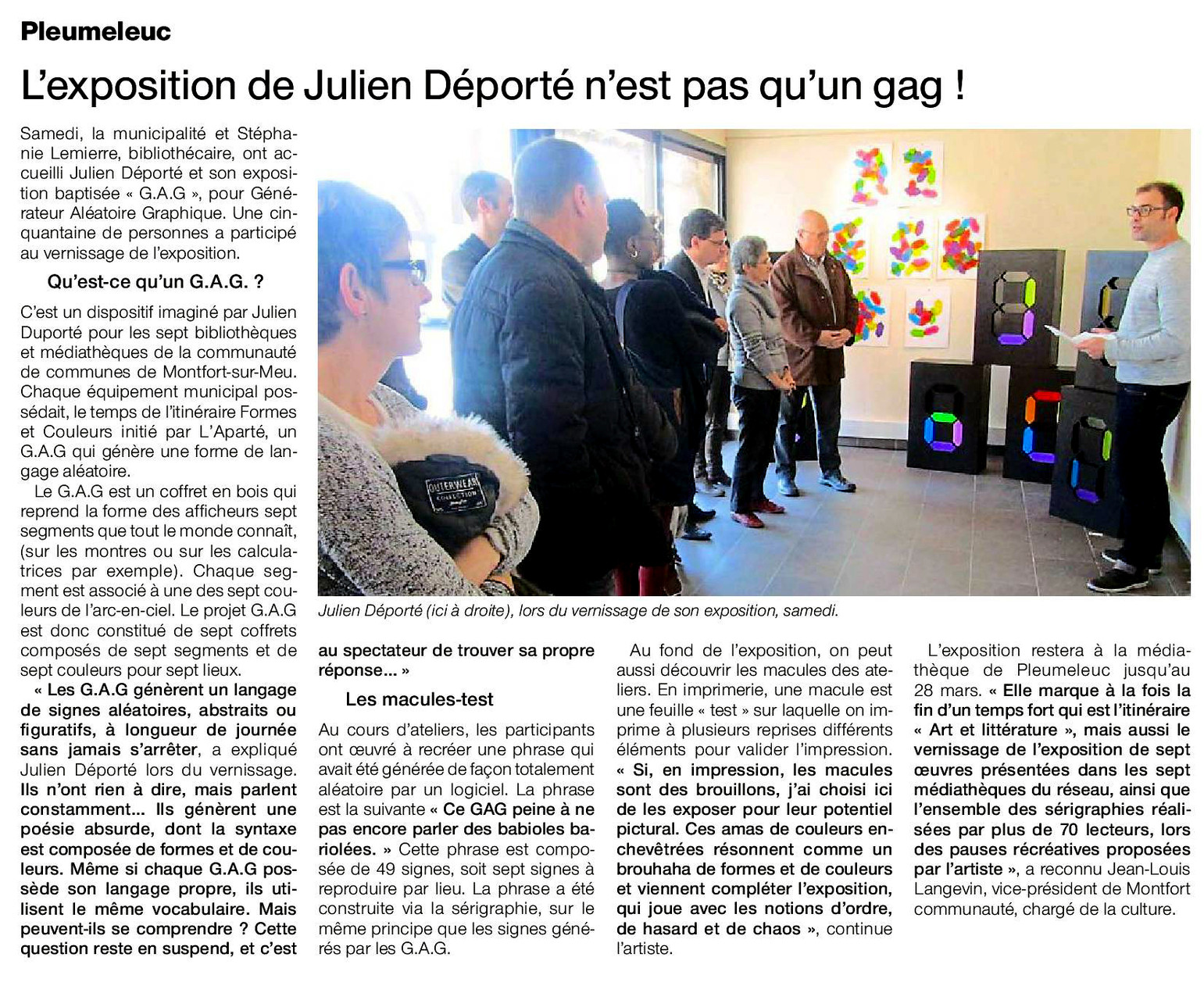 Article Ouest-France du 10 mars 2016