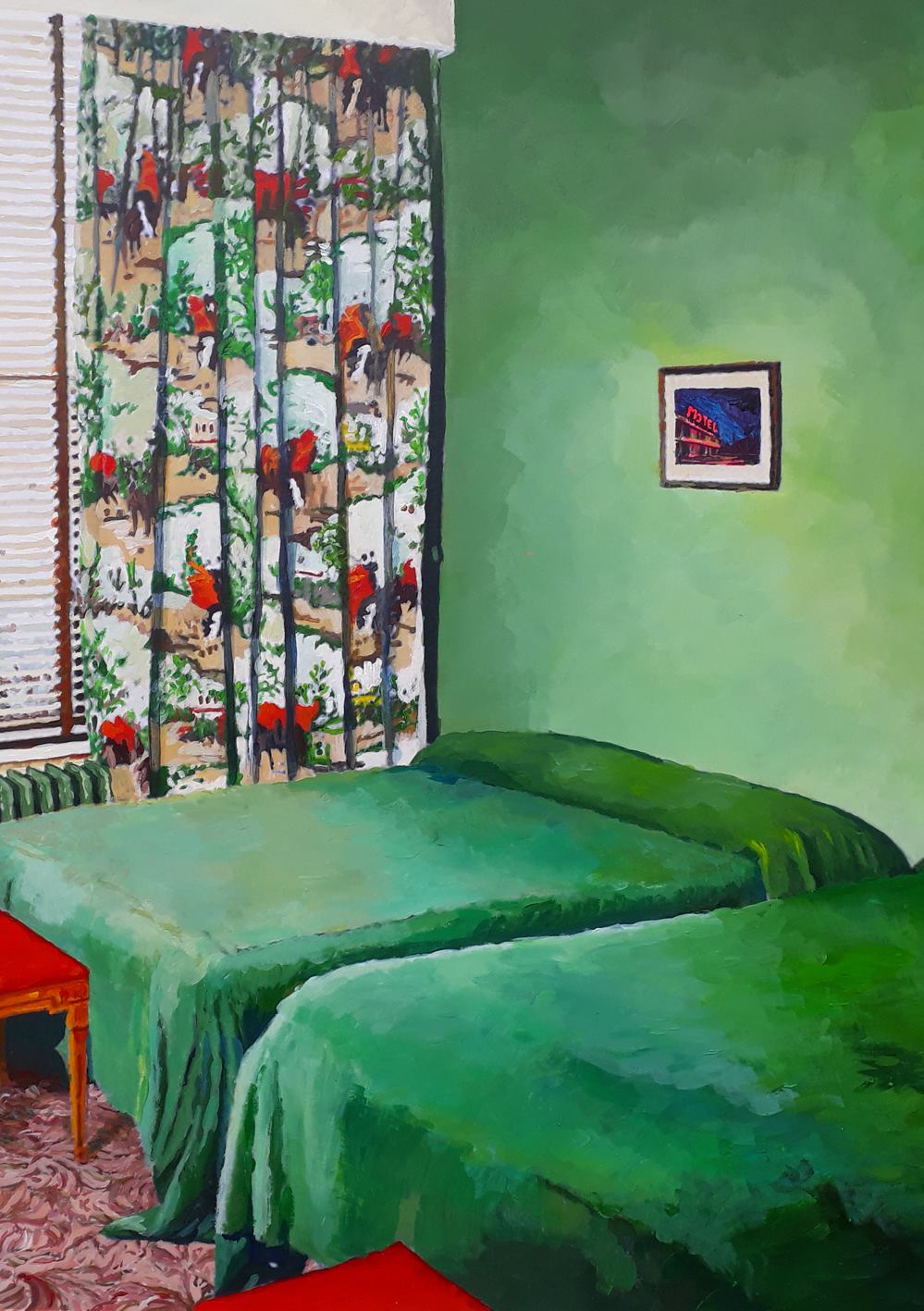 Julie Giraud, La chambre verte, 2018. Peinture acrylique sur papier Fabriano contrecollé sur MDF, 59 x 90 cm