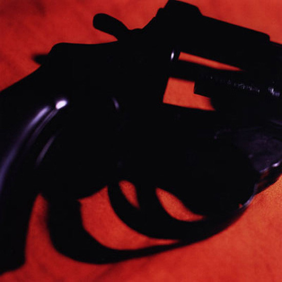 Médiathèque d'Iffendic : la colère. Oeuvre : Yves Trémorin, Guns, 2000, 80 x 80 cm, FRAC Bretagne.