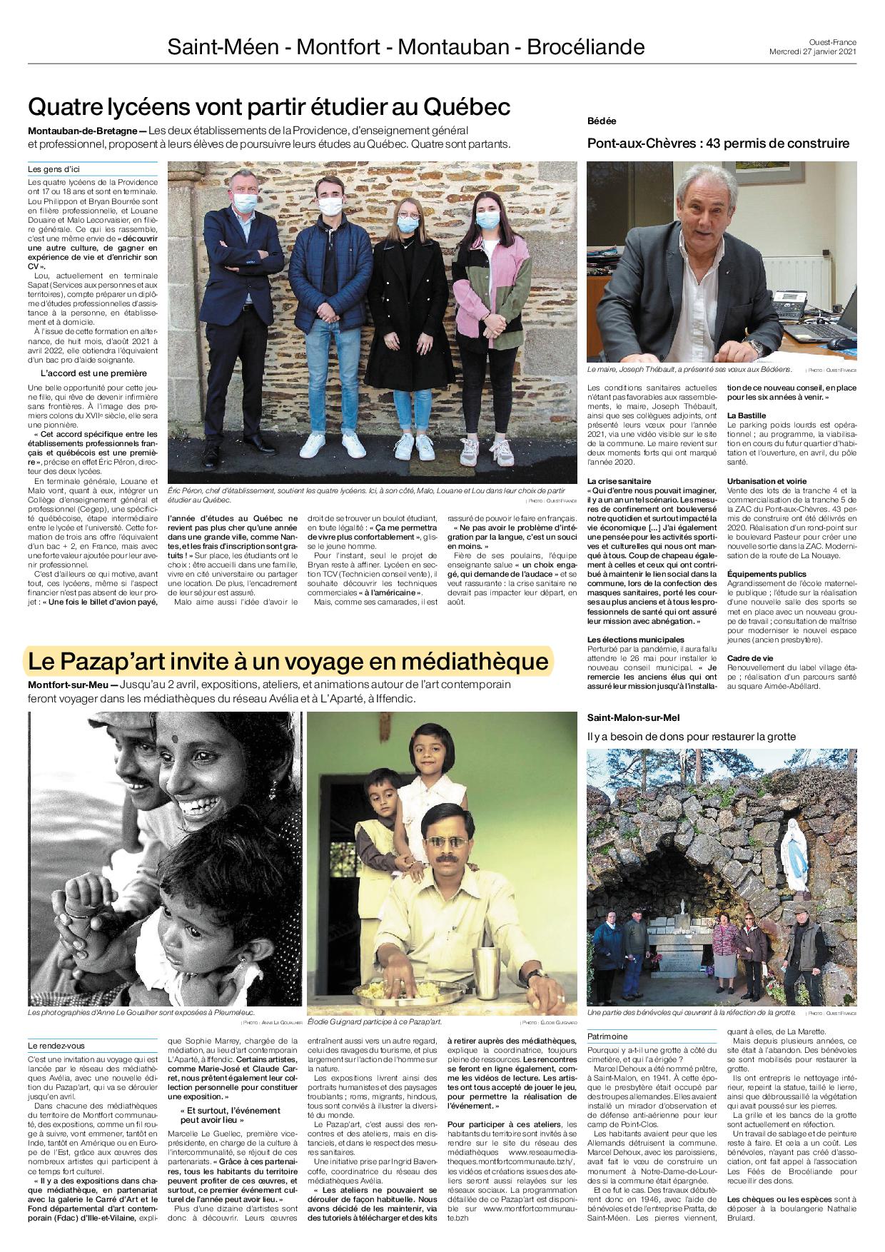 ArticleOuest-France du 27.01.21