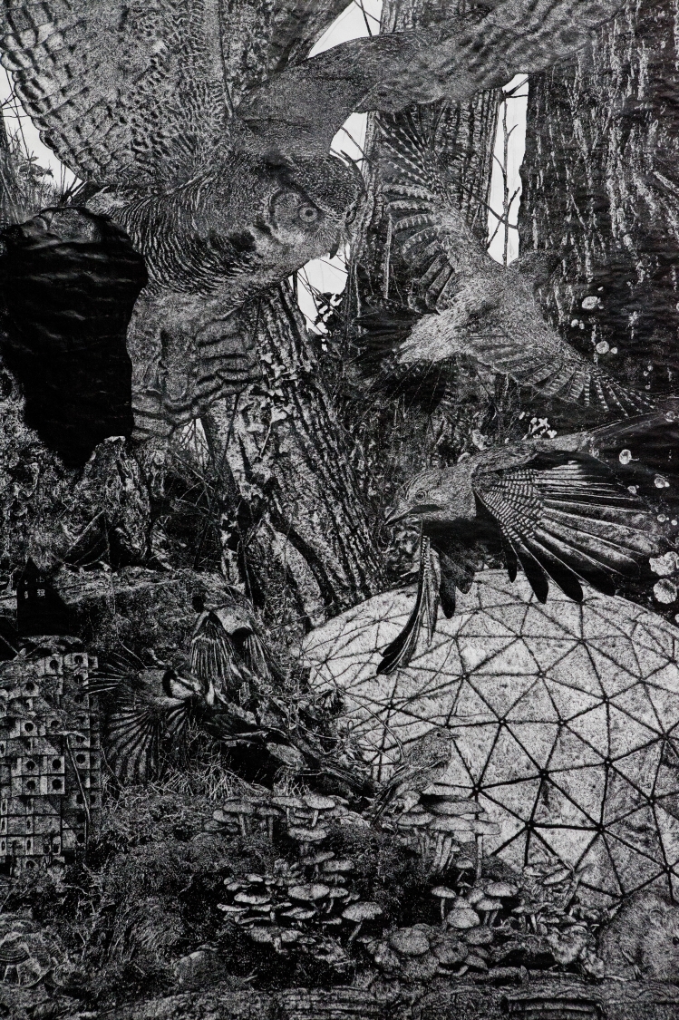 Quentin Montagne, Into the Woods, encre de Chine sur papier, 120 x 80 cm, 2020.