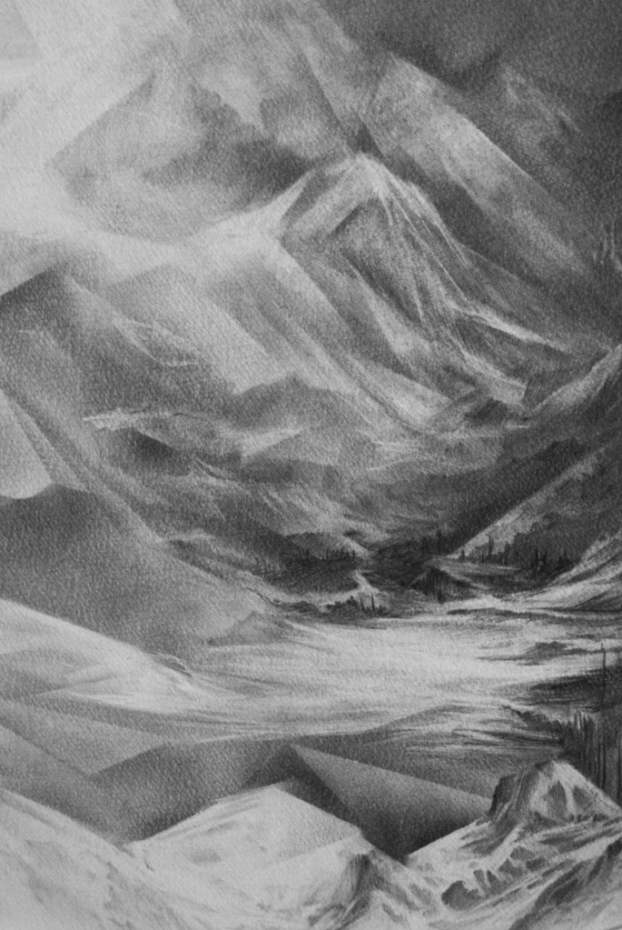 Angélique Lecaille, La chambre au loup (détails), 2014. Dessin à la mine de plomb sur papier montval, 60 cm de diamètre.