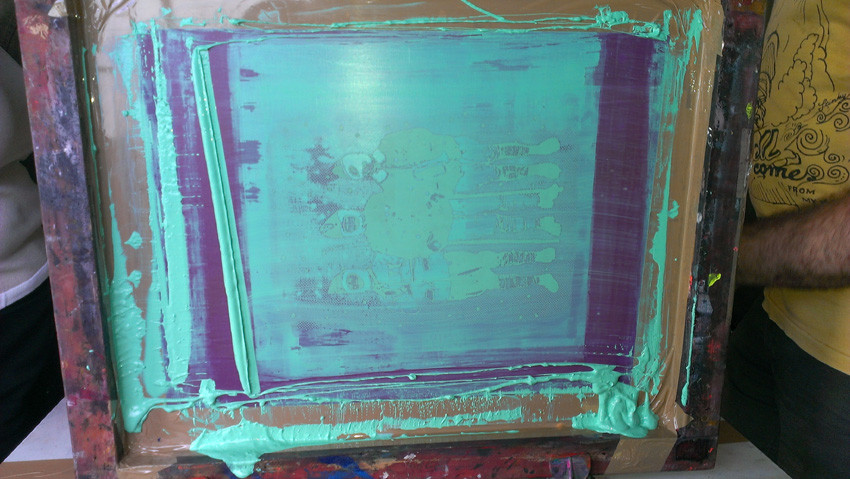 Découverte de la sérigraphie avec La Presse purée (Rennes), animée par Antoine Ronco et Julien Duporté.