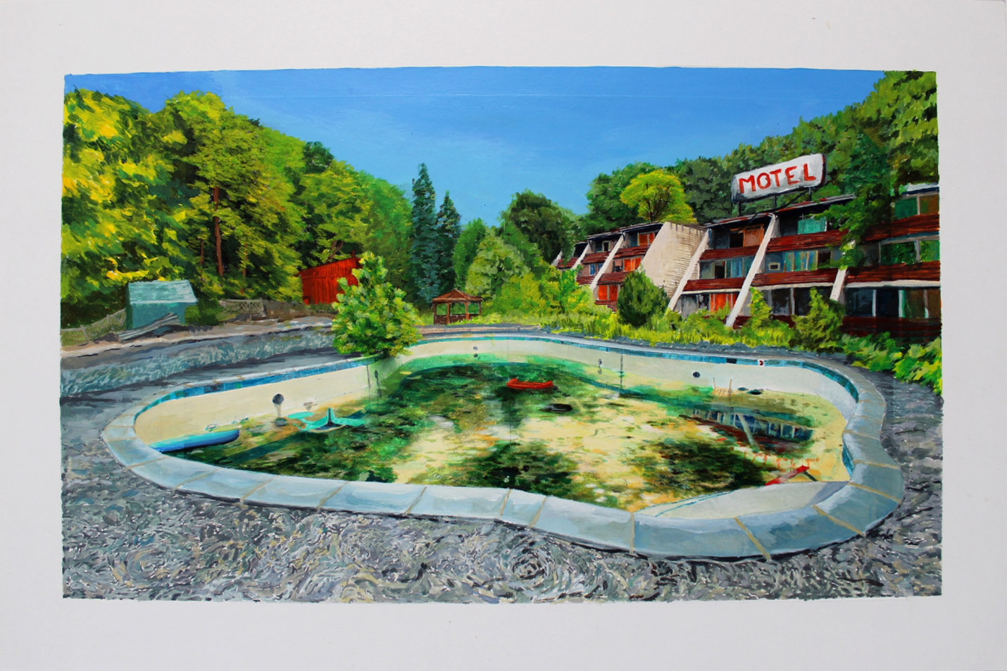 Julie Giraud, La Piscine, peinture acrylique sur papier Fabriano, 59 x 40 cm