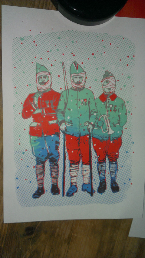 Dessin créé par l'artiste Antoine Ronco. Découverte de la sérigraphie avec La Presse purée (Rennes), animée par Antoine Ronco et Julien Duporté.