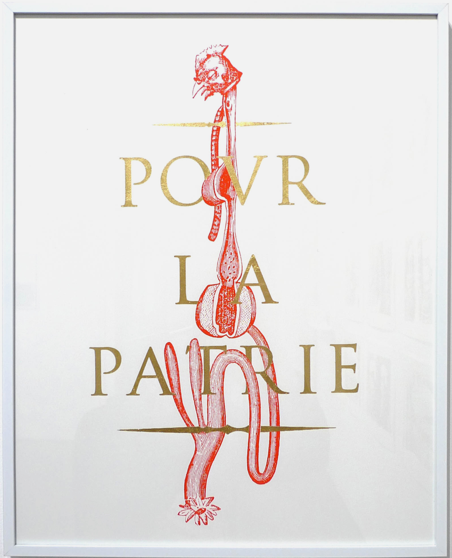 Loïc Creff, Pour la Patrie, 2017. Sérigraphie et dorure, 40 x 50 cm