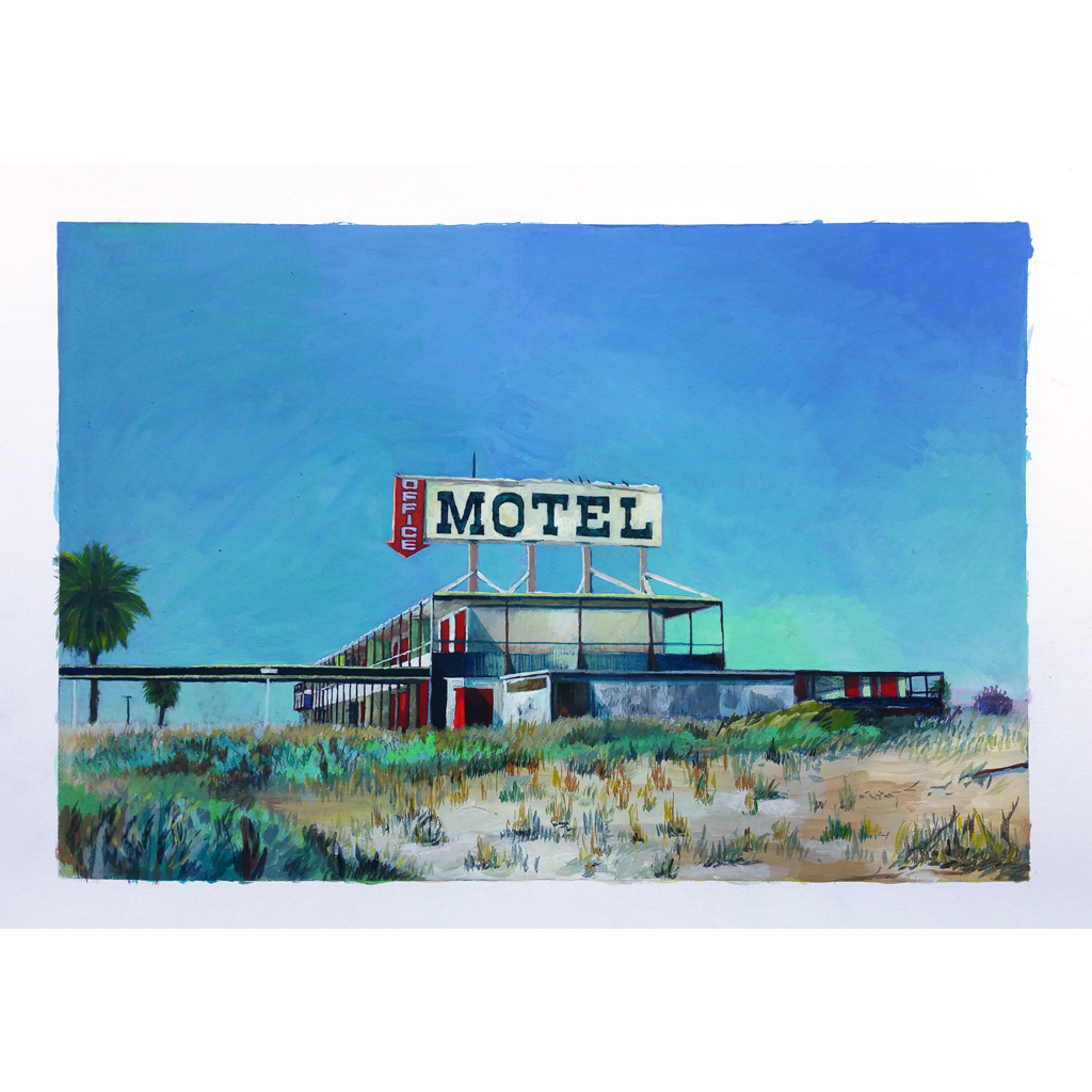 Julie Giraud, Motel, 2017. Peinture acrylique sur papier Fabriano contrecollé sur MDF, 42 x 59 cm