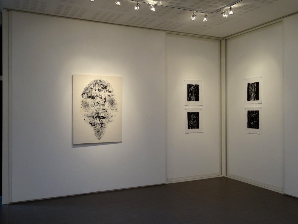 Vue de l'exposition Cécile White, Empreinte carbone. A gauche : "Générations". A droite : "Radiographies de mes voisins".