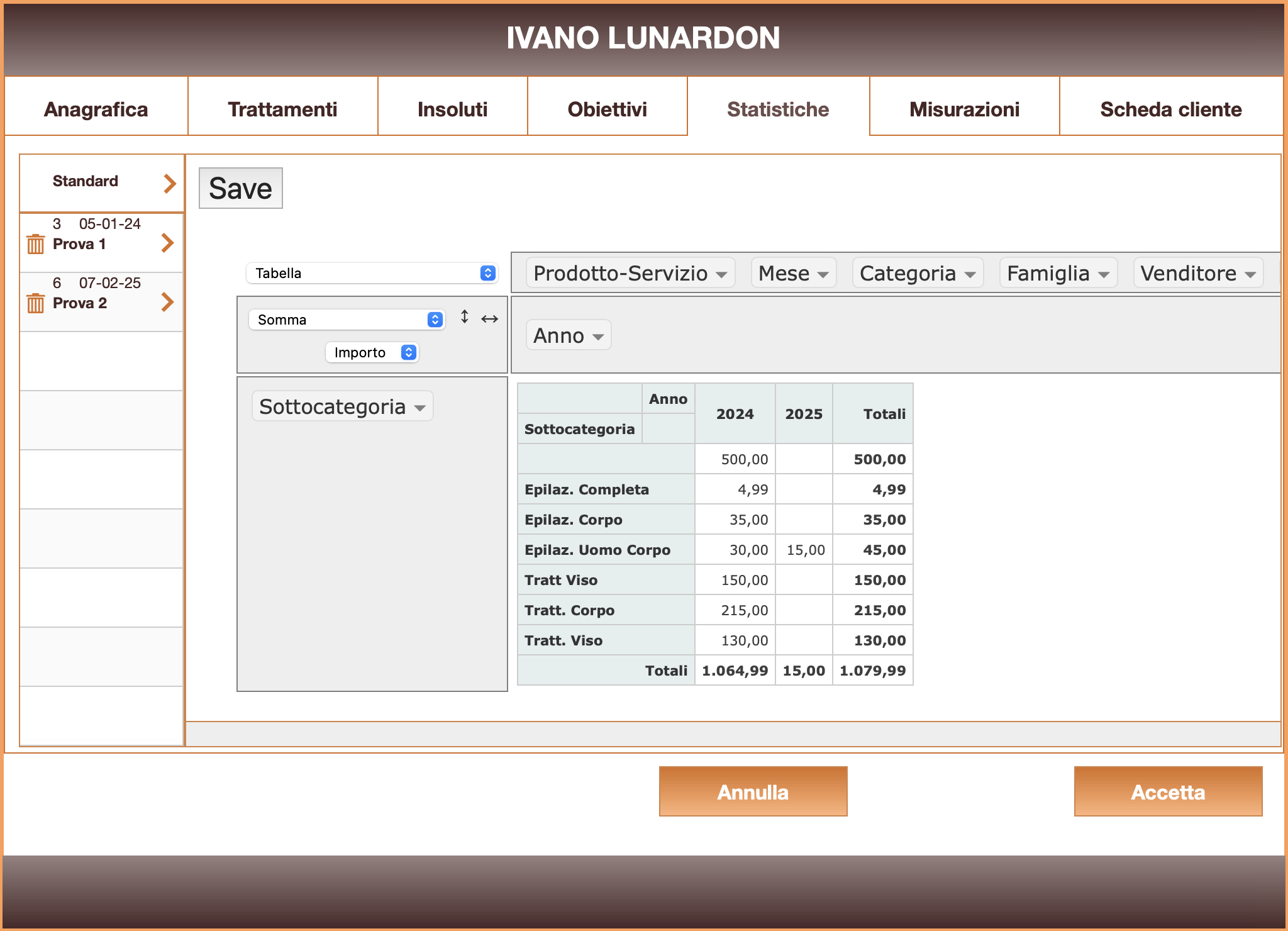 Statistiche cliente per programma per estetista e barbiere - smartJOB