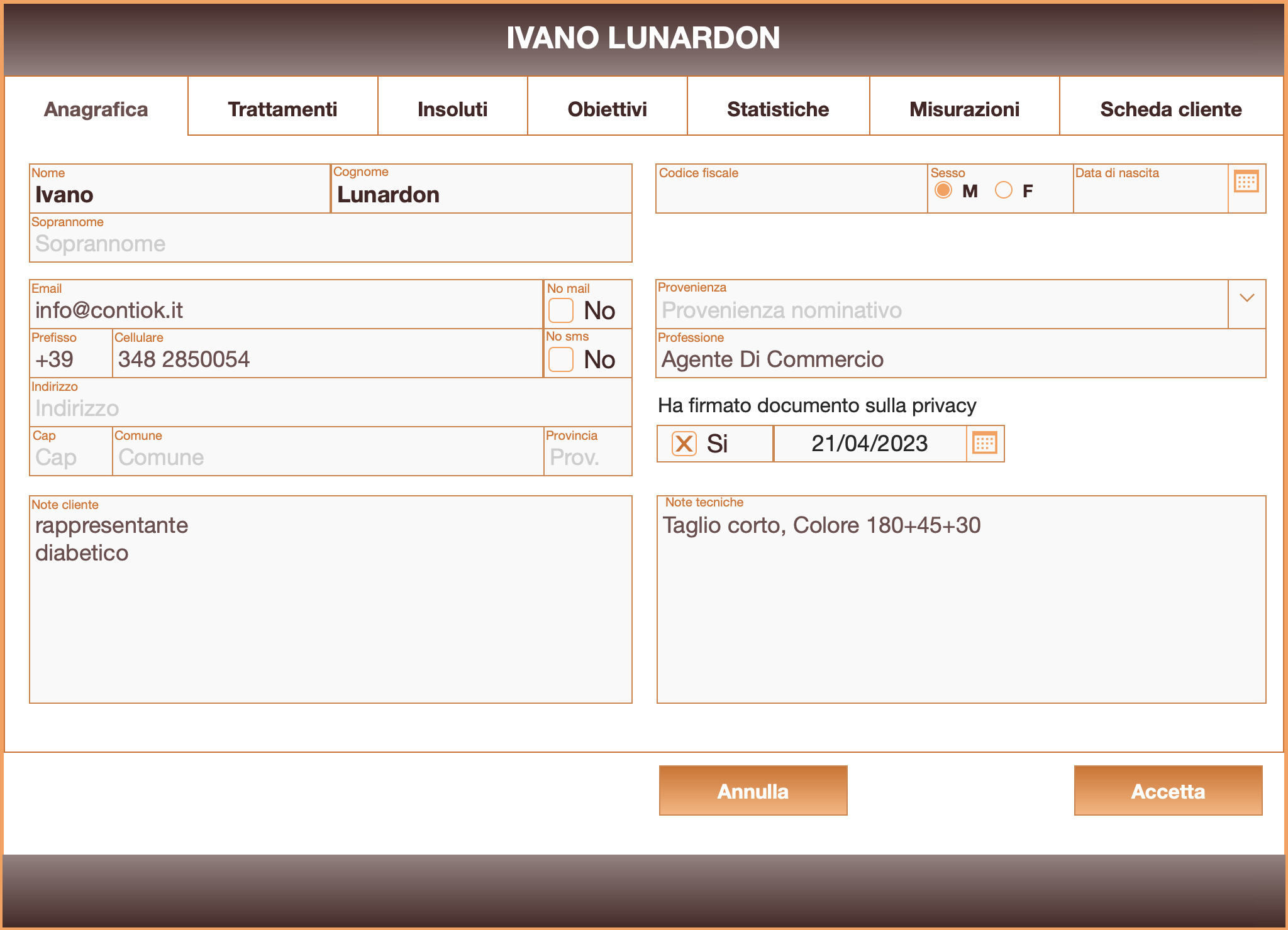 Rubrica cliente del gestionale per centri estetici e parrucchieri - smartJOB