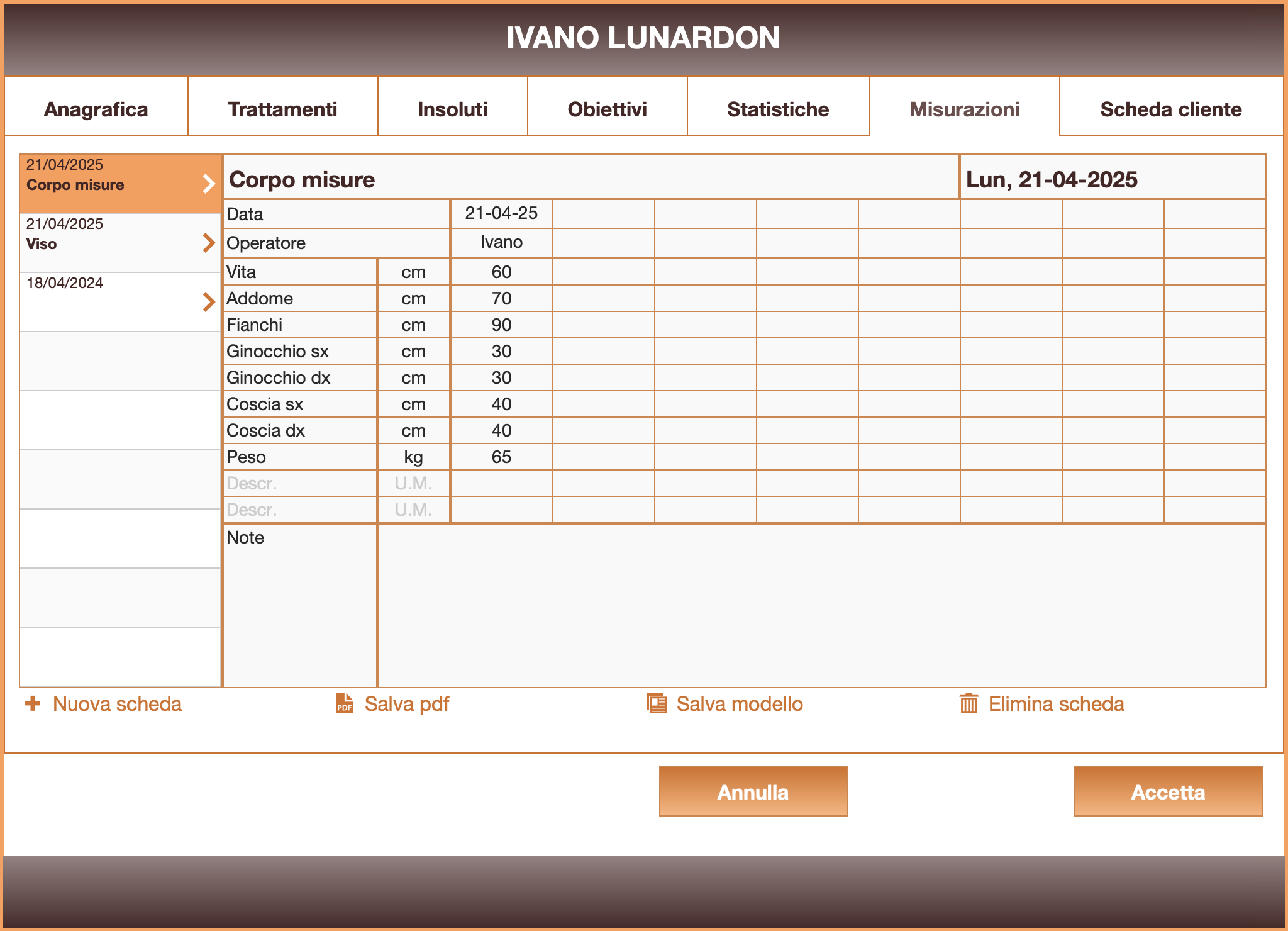 Scheda misurazioni cliente software per parrucchiere e servizi estetici - smartJOB
