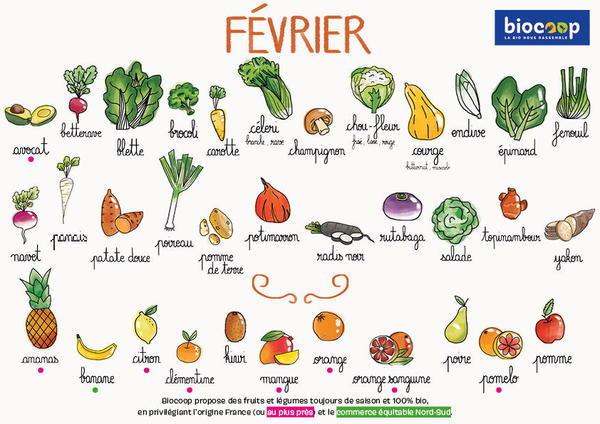 Calendrier de saisonnalité : FEVRIER 2020