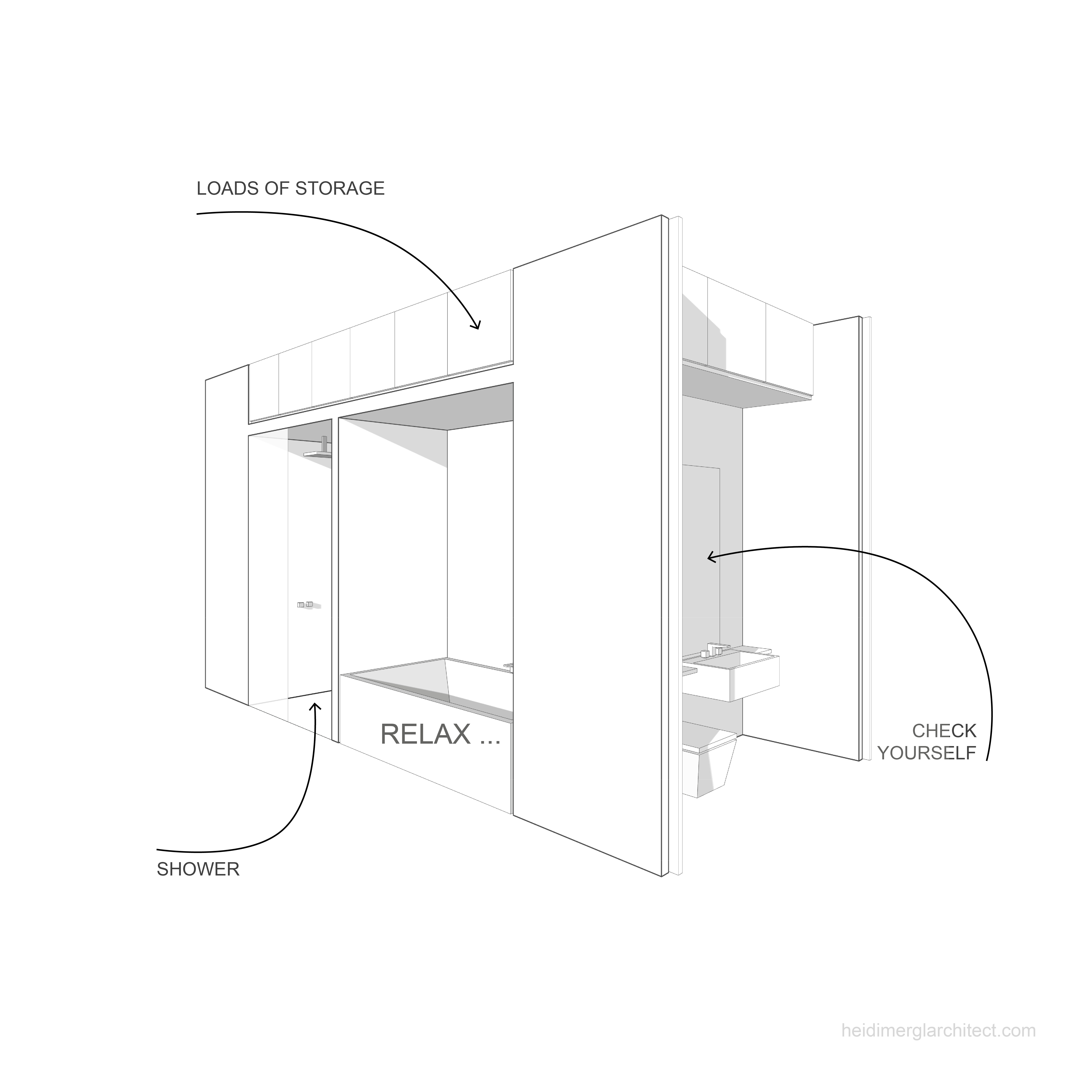 Room Divider Pencil Concept Sketch by Heidi Mergl Architect