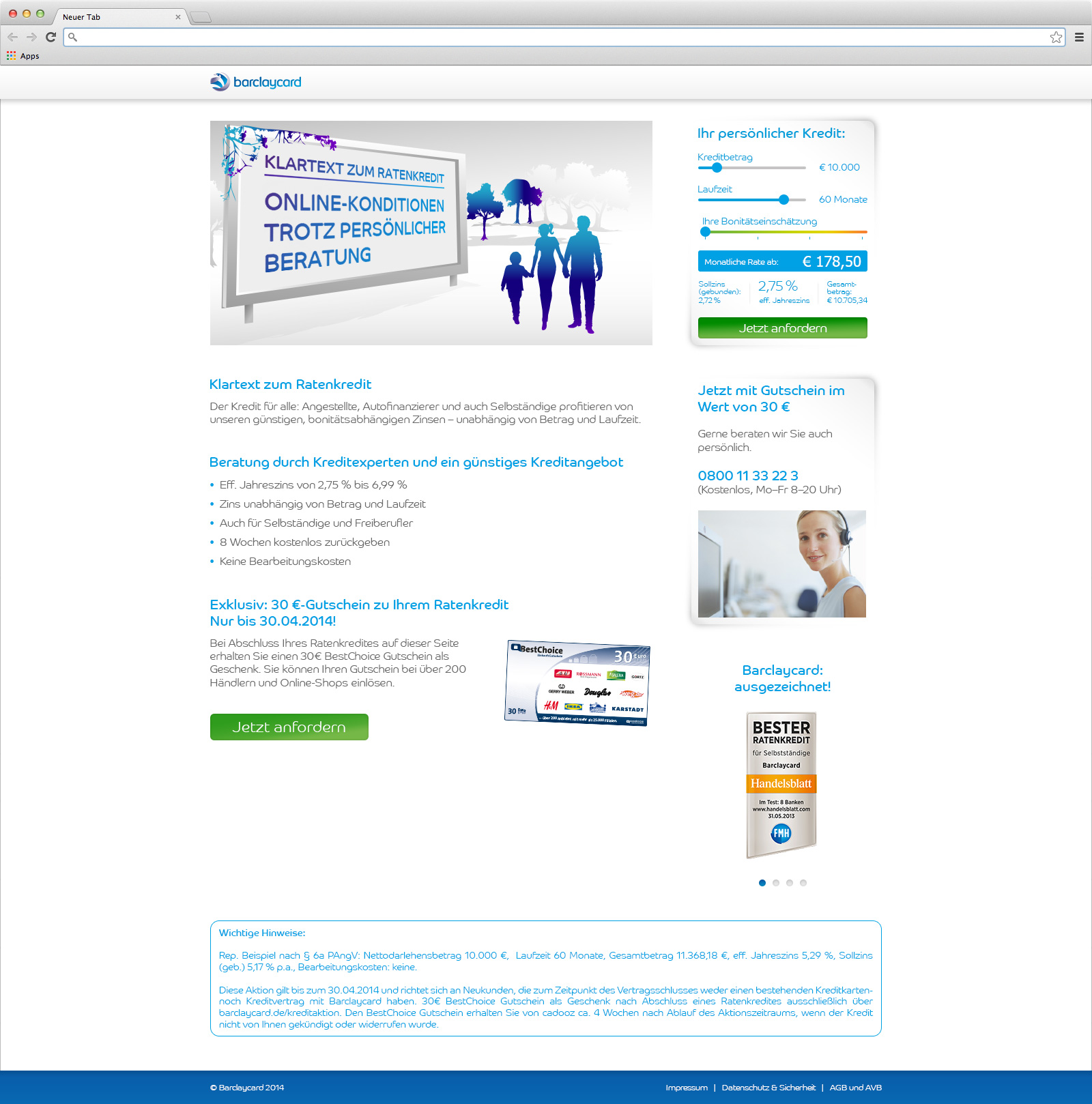barclaycard Ratenkredit Landingpage