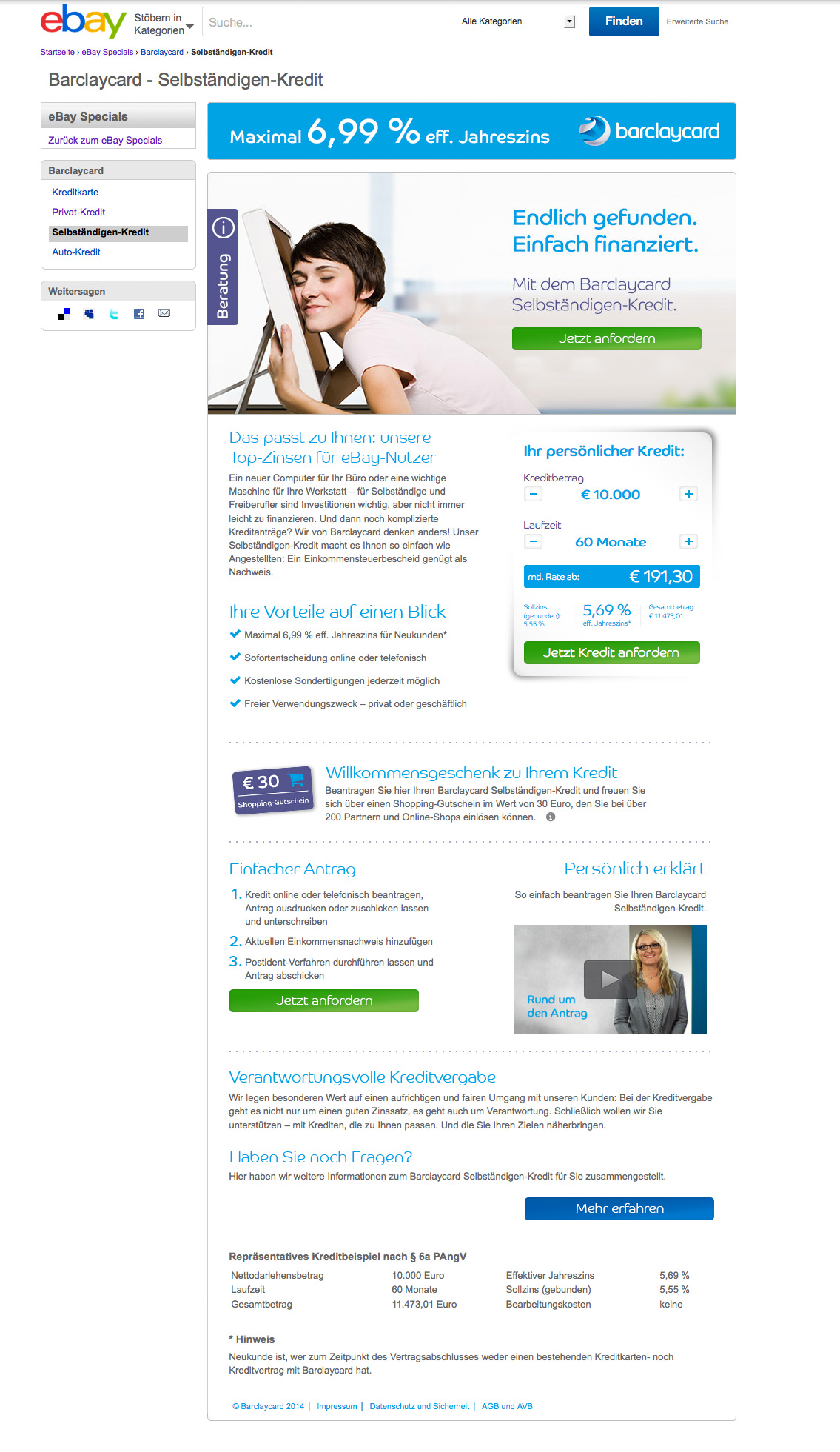 barclaycard Kredit Neukundengewinnung auf der Plattform eBay