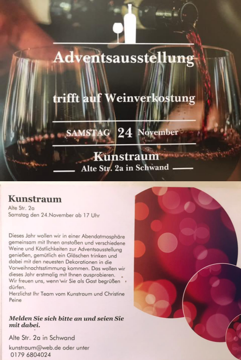 Unsere Adventsausstellung wird dieses Jahr durch eine Weinverkostung aufgewertet.