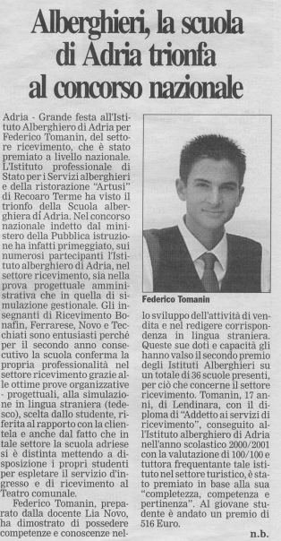 Il mio talento nell'ospitalità premiato durante gli studi