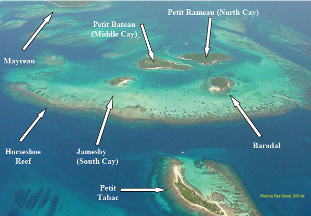 Different island that make up tobago cays