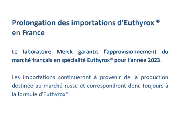 18 janvier 2023, réunion    avec la DGS sur l'Euthyrox et les spécialités de Levothyroxine.