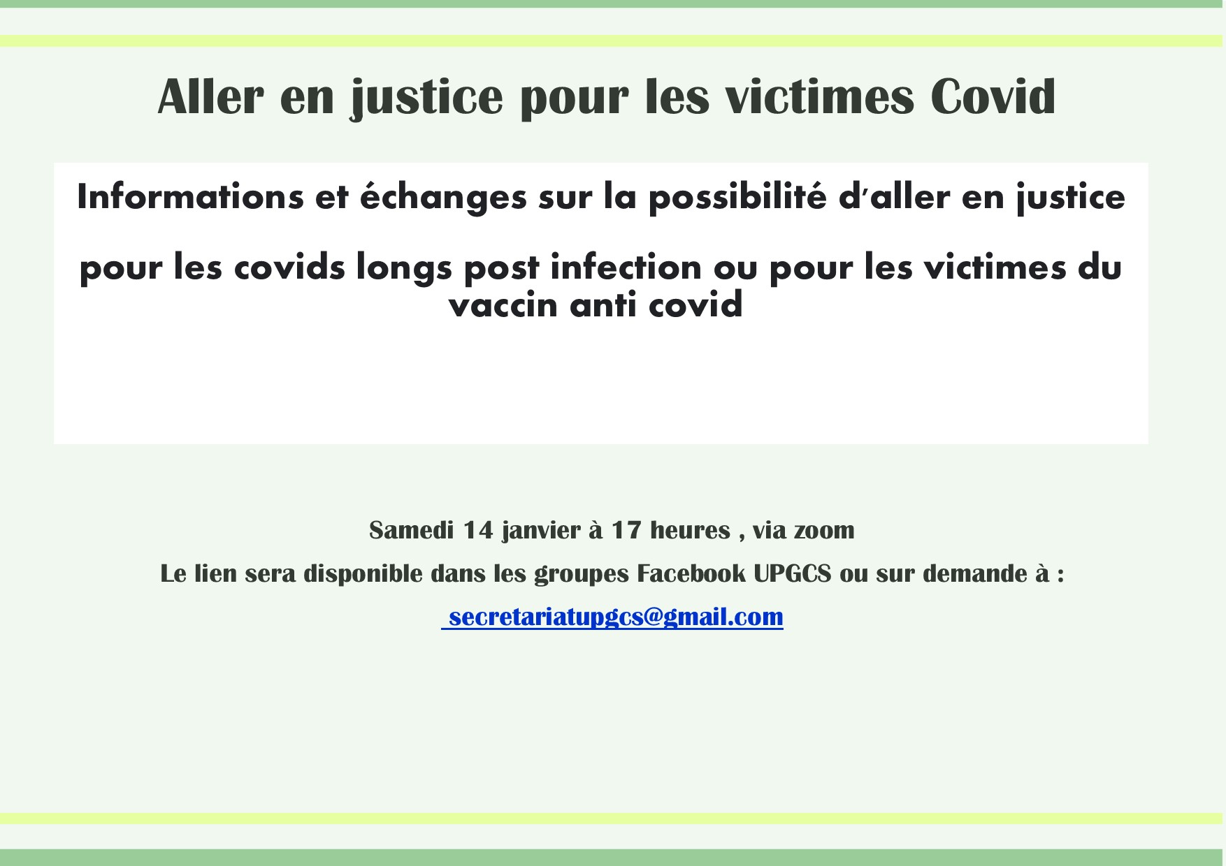 Aller en justice pour les victimes de la Covid : Réunion d'informations UPGCS