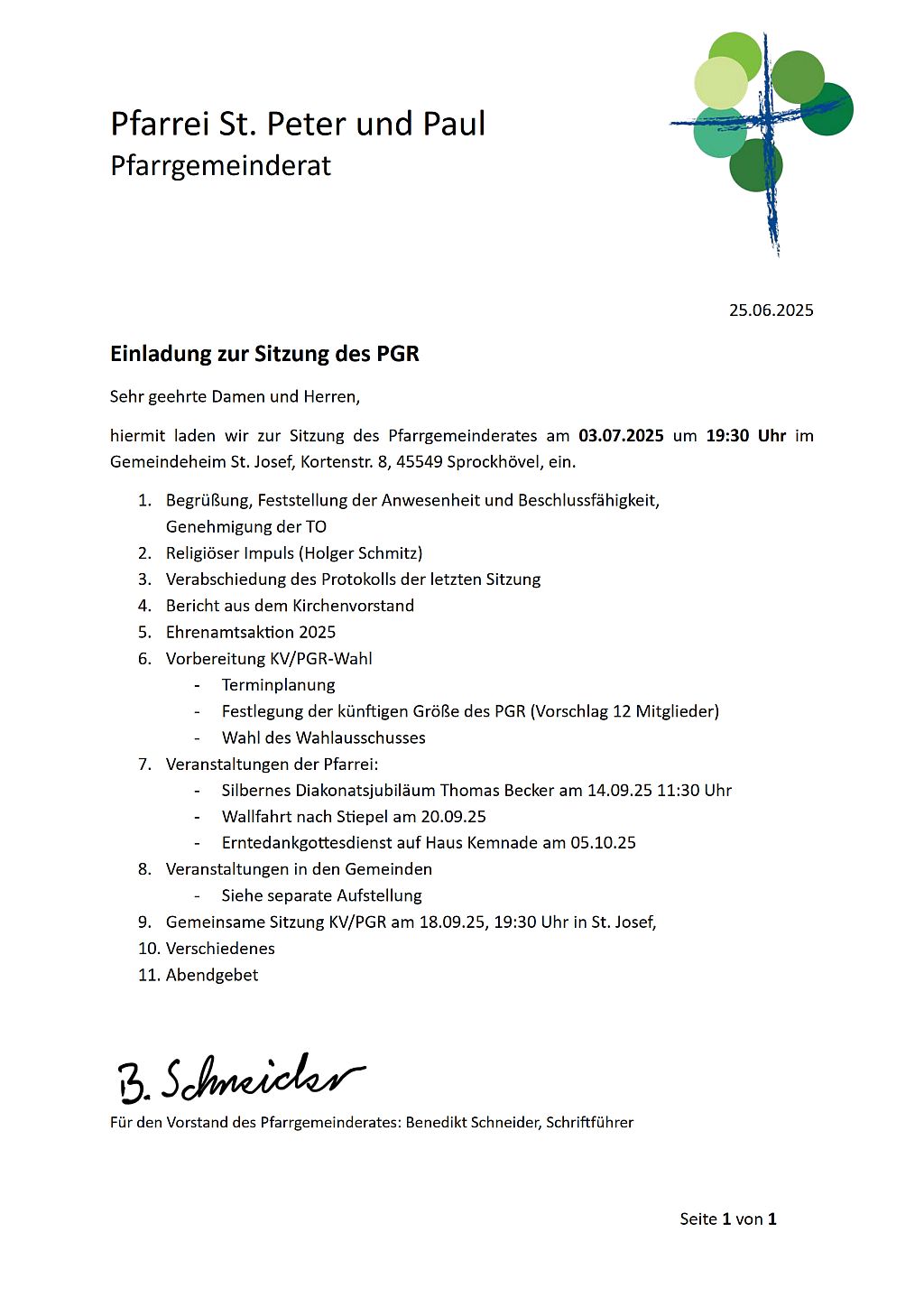 Einladung zur PGR-Sitzung am 03.07.2025