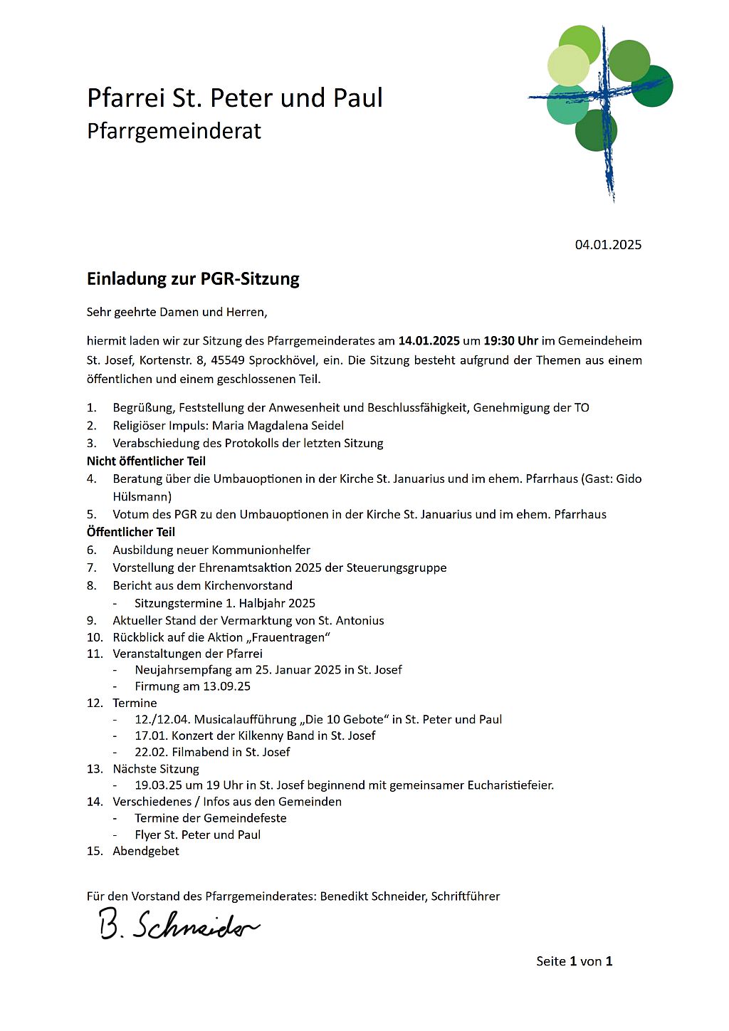 Einladung zur PGR-Sitzung am 14.01.2025