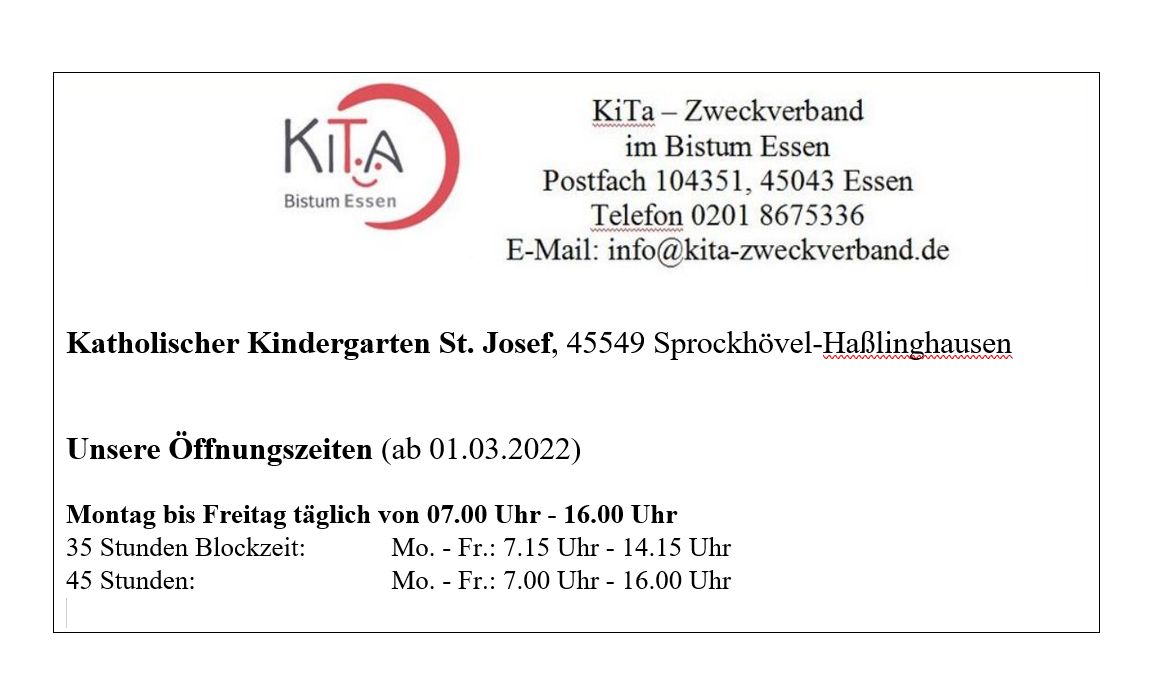 KiTa St. Josef: Neue Öffnungszeiten