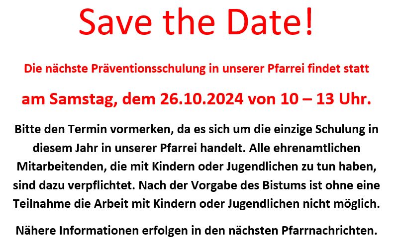 Präventionsschulung am 26.10.2024