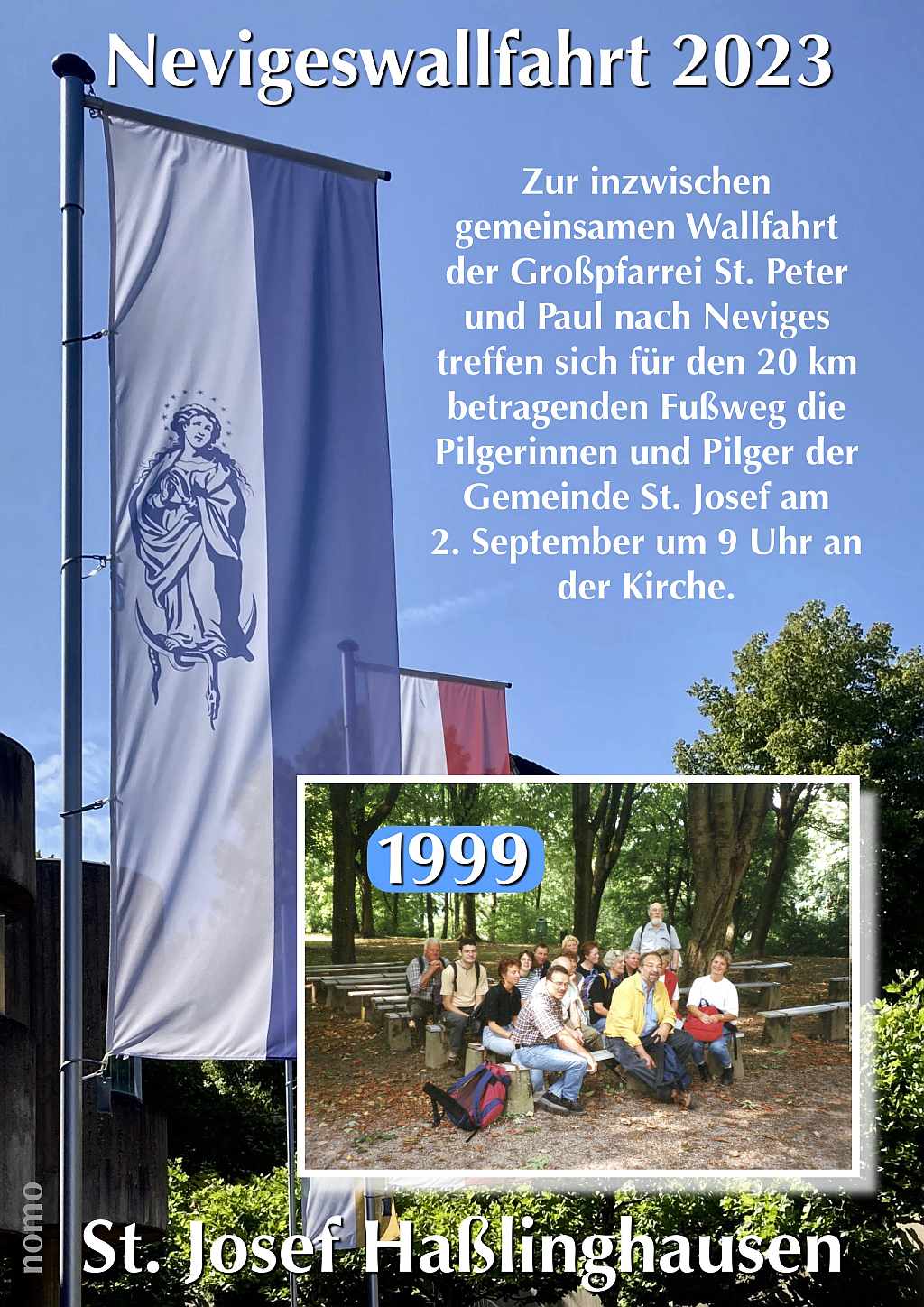 Einladung mit Erinnerungsfoto von 1999 auf dem Marienberg in Neviges, Foto-Collage: N. Motz