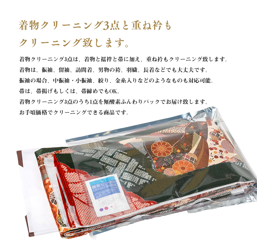 着物クリーニング3点セット重衿付(1点無酸素ふんわりパック付 着物クリーニング3点セット重衿付(1点無酸素ふんわりパック付
