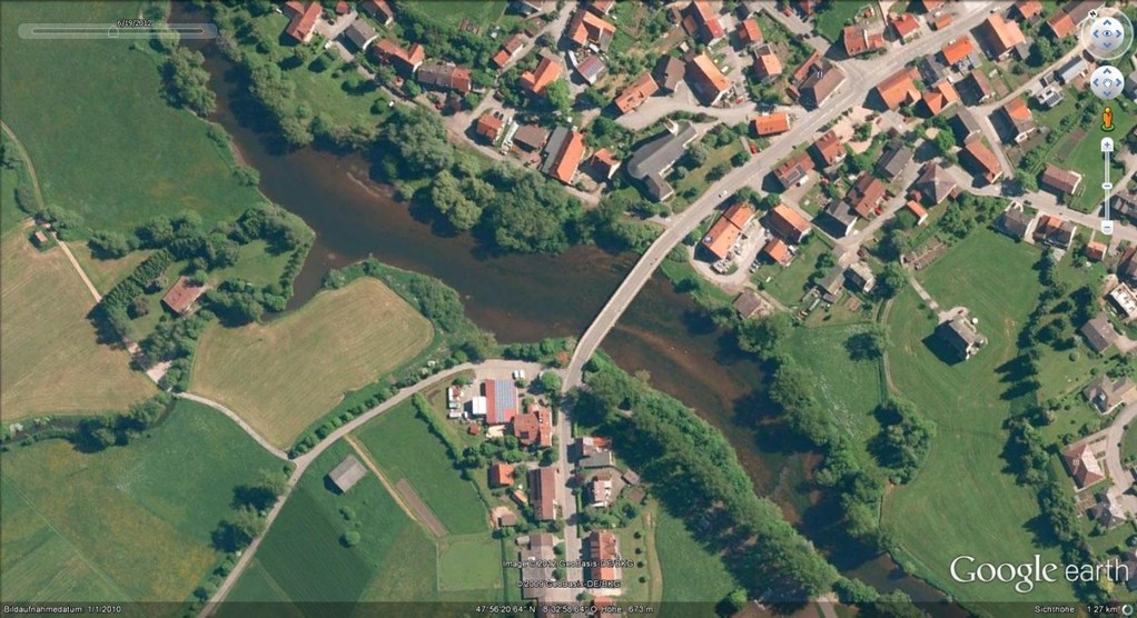 Die Pfohrener Brücke aus der Luft (Google Earth)