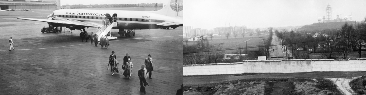 Die beiden Fotos auf der Innenseite des Covers stehen für die zwei fotografierten Orte in der Ausstellung, dem Flugplatz Tempelhof und die südliche Berliner Mauer.
