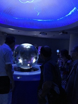 「クラゲ」ゾーンでは、神秘的な球体水槽があります。ここでもショー「クラゲ、海月の宇宙」と題してショーが１５分ほどありました。