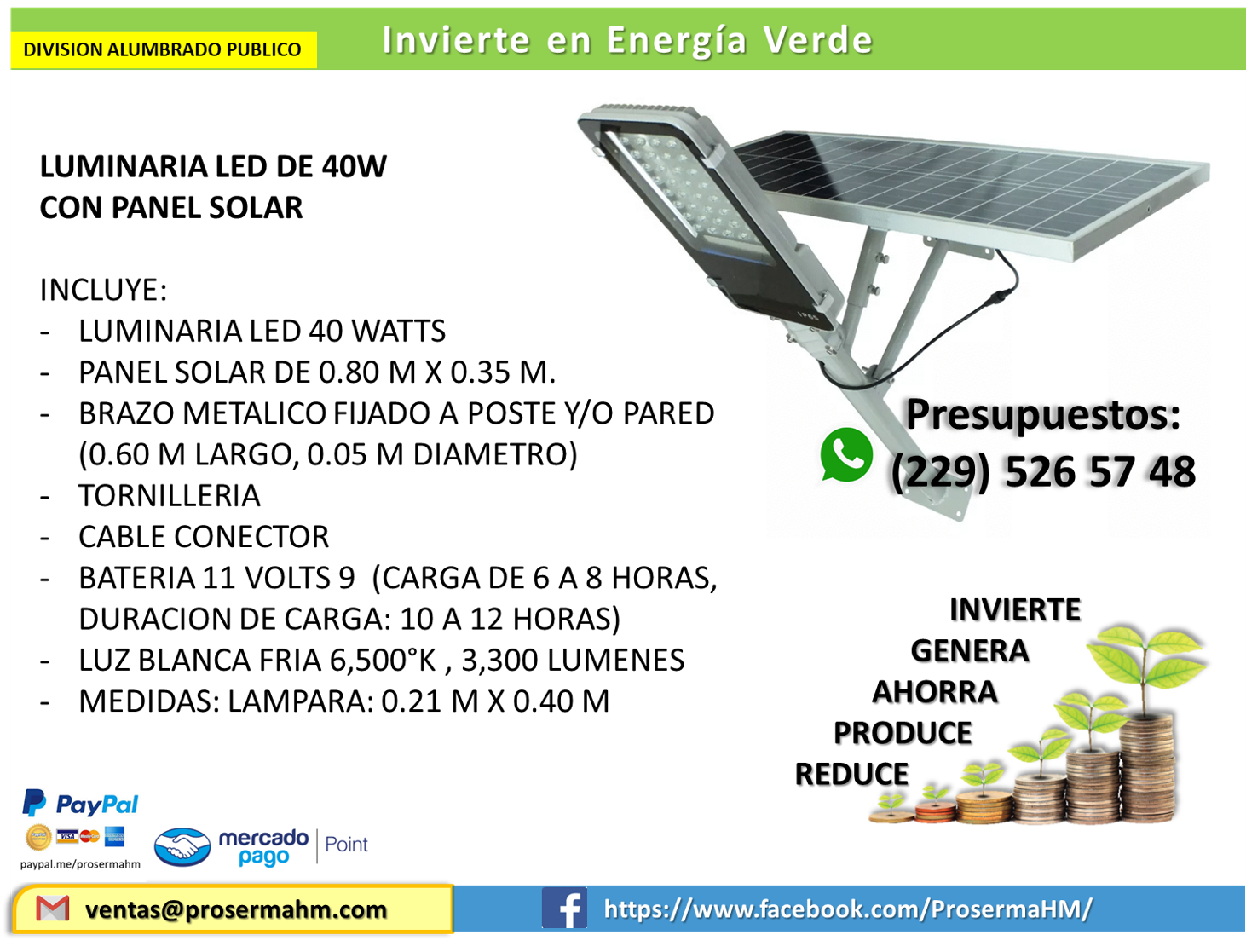 luminarias led de 40w alumbrado publico c panel solar