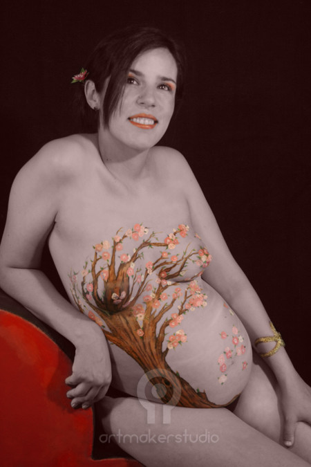 BELLY PAINT ARTMAKERSTUDIO Madrid - Cerezo en flor (sesión de maquillaje, fotografía y retoque digital de las fotos)