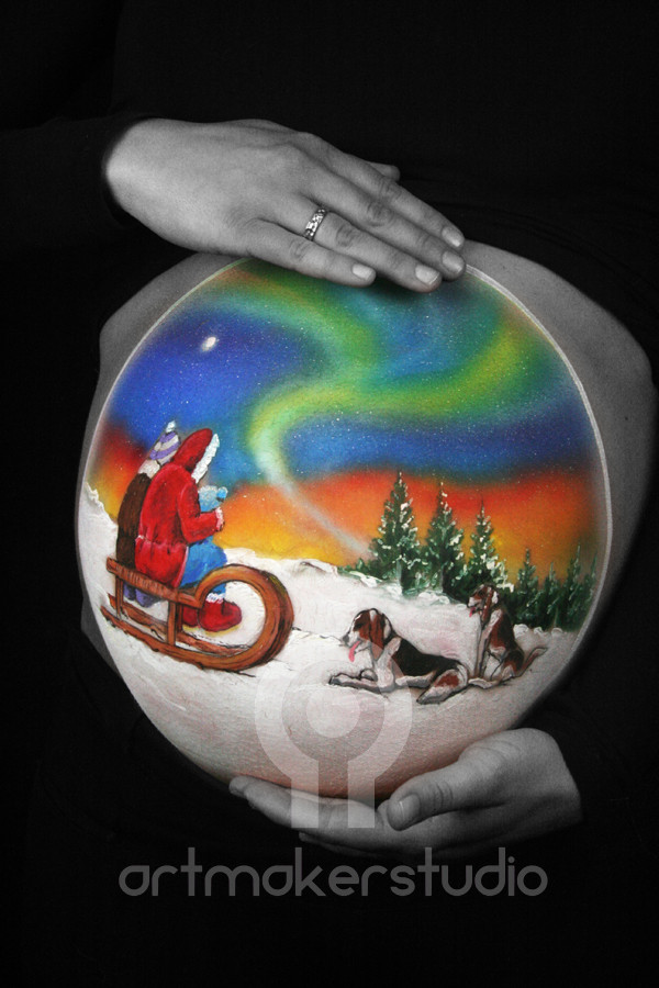 BELLY PAINT SNOW ARTMAKERSTUDIO  Madrid - Invierno con aurora boreal (sesión de maquillaje, fotografía y retoque digital de las fotos)