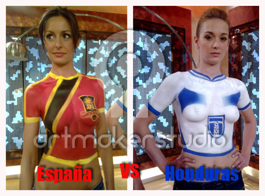 Body paint camisetas ESPAÑA vs HONDURAS "Espejo Público" Antena 3 TV