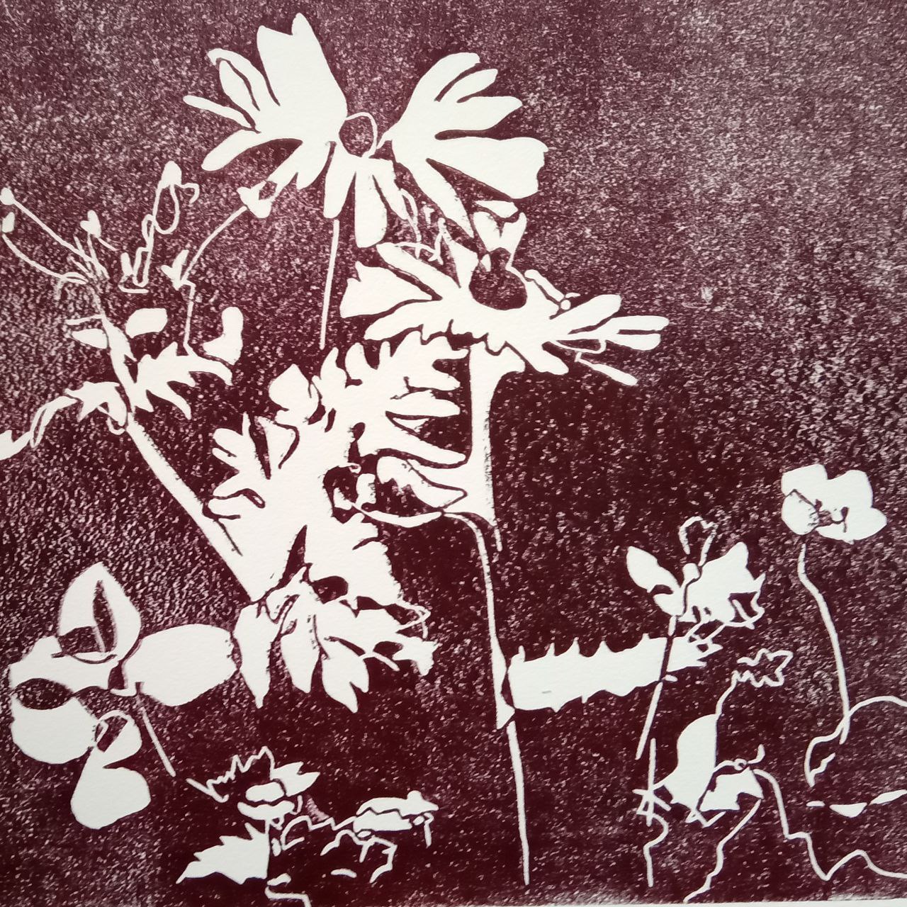 blumenwiese, 2023, 30,5 x 20,5cm, linoldruck (Ausschnitt)