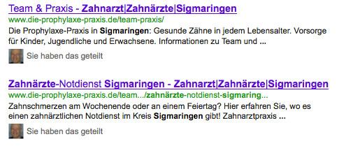 Google-Suchergebnisse: Meta Title (fette blaue Zeile oben) und Meta Description (Beschreibungstext für einzelne Seiten einer Website)