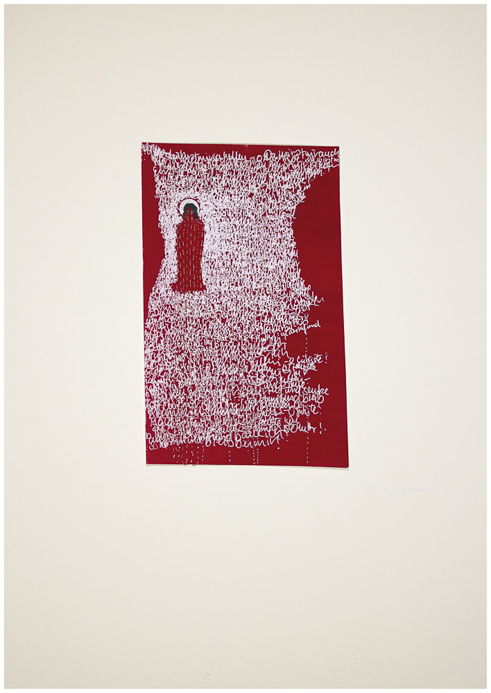 aus der Serie „die weinende Mutter“, 2015, Technik: Papierarbeit, Collage, Stickerei, Größe: 40 cm x 30 cm