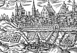 Die erste Kartause(1387) lag einst vor den Toren der Stadt(links im Bild)