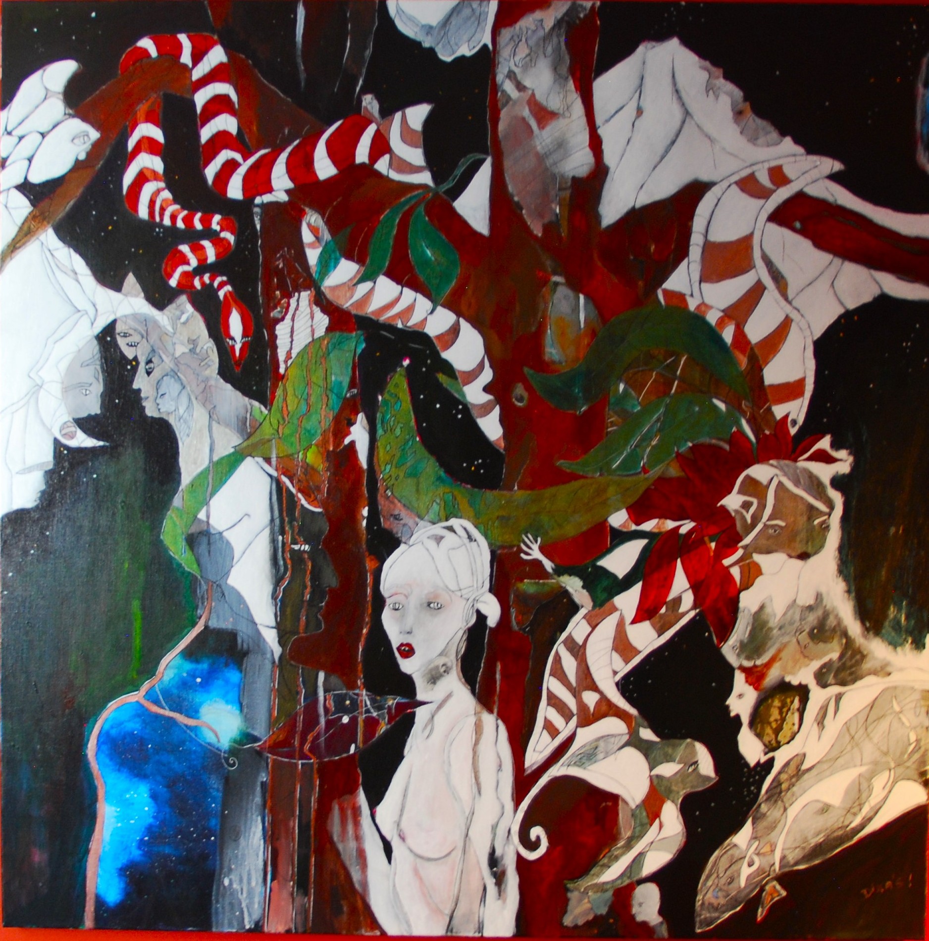 DIKA'S,"L'arbre de la connaissance du bien et du mal", Acrylique et encre de chine, 100X100 cm, 2800€