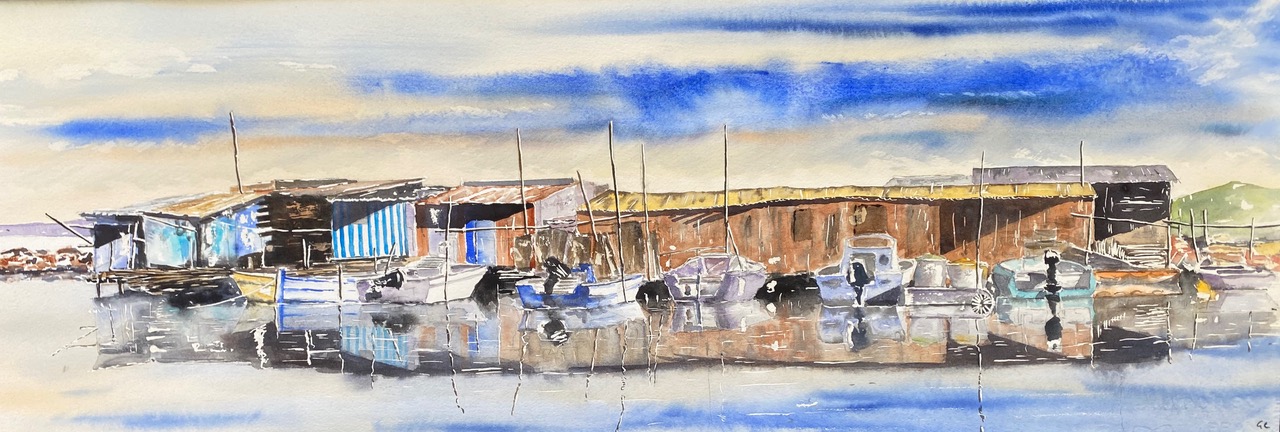 Gilles CHRETIEN, "Pointe courte 1", Aquarelle, 96/30, 300€