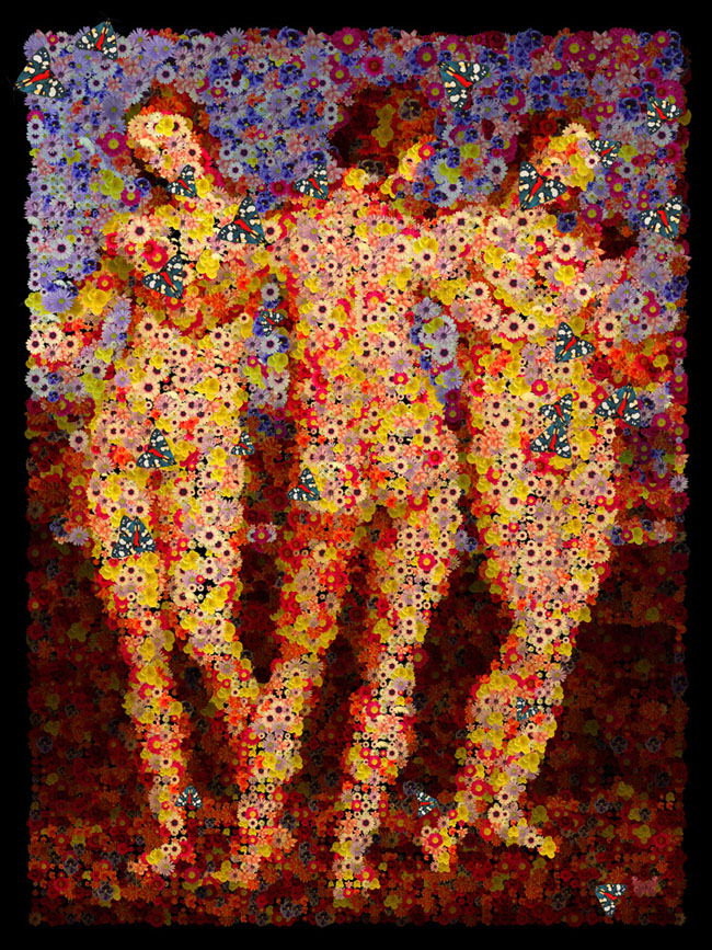 DURIEU-ERIN, "Les 3 Grâces Aux Fleurs", Art numérique avec réalité augmentée, 80 cm x 60 cm, 1090 €