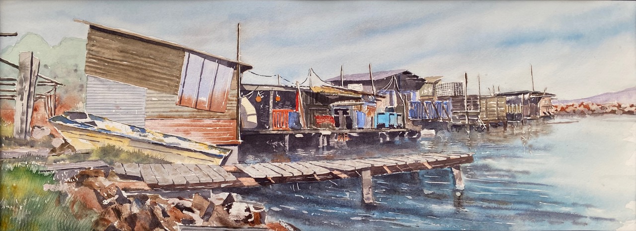 Gilles CHRETIEN, "Pointe courte 2", Aquarelle, 96/30, 300€