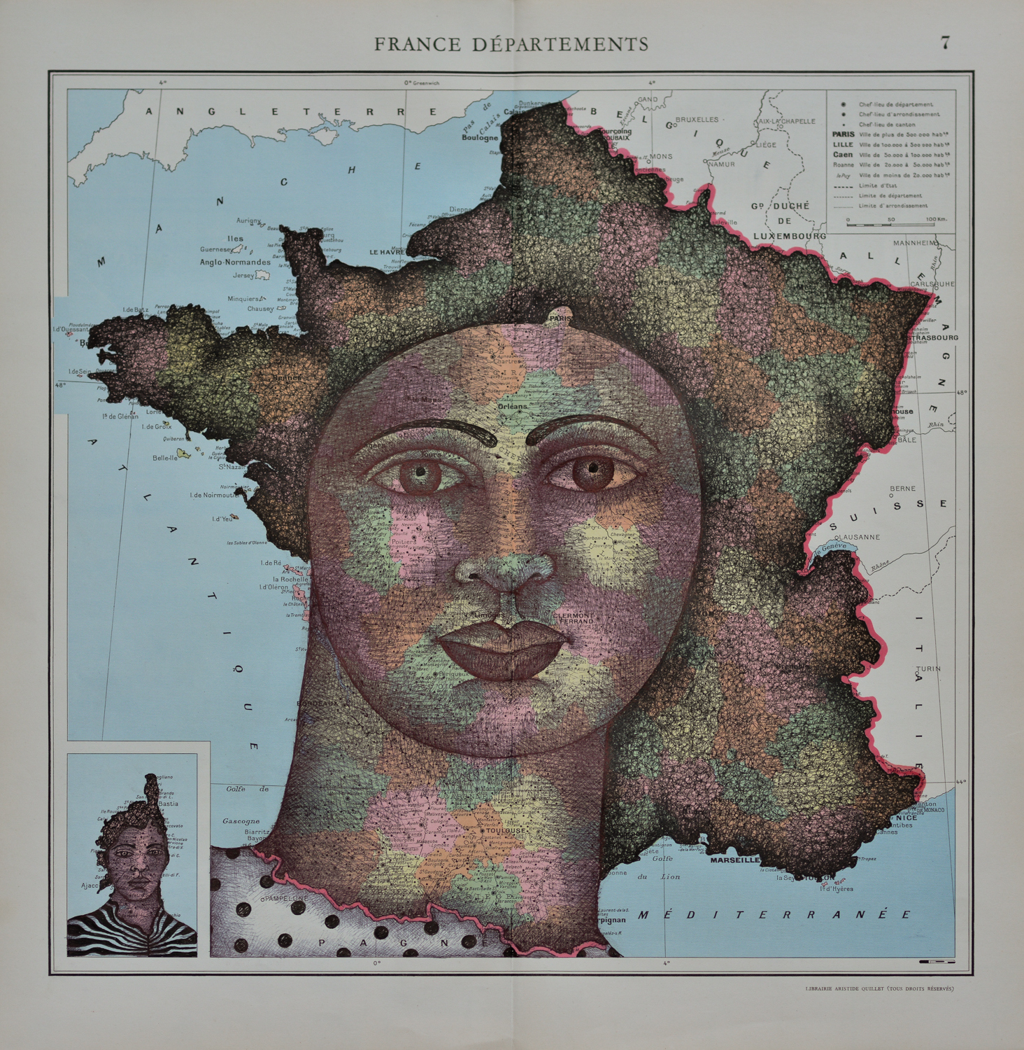Clara CASTAGNÉ, "France département", encre sur papier, 40x50 cm, 1200€