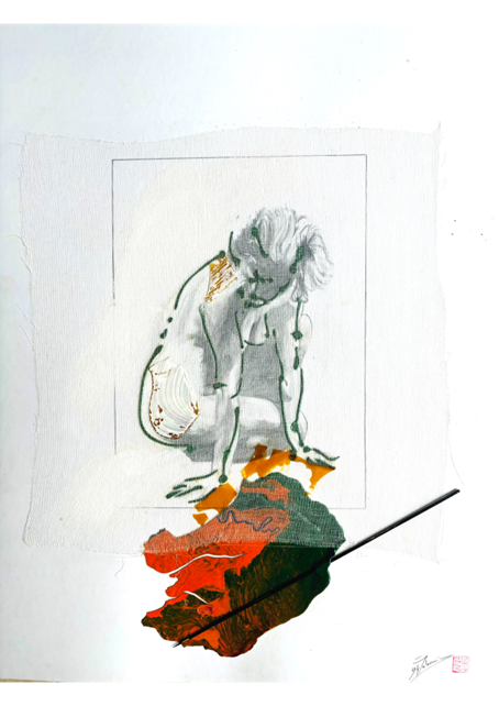 Denise SABOURIN, "Nu 2", technique mixte sur papier, 70X50 cm, 250€